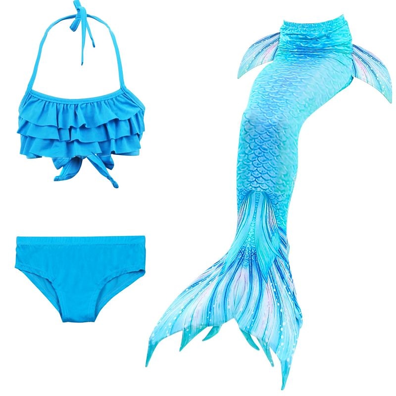 Kids Girls' Three Piece Mermaid Swimwear Bikini Bikini Swimming Children's Day Print Cute Sexy Bathing Suits 3-10 Years Summer Blue3