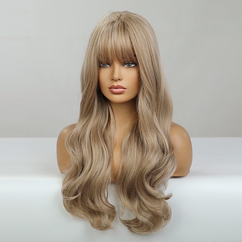 Blonde Wigs with Bangs Blonde Wavy Wigs for Women Hair Soft Natural Light Blond Wig with Bangs Heat Resistant Fiber Synthetic Hair Wig Christmas Party Wigs barbiecore Wigs3