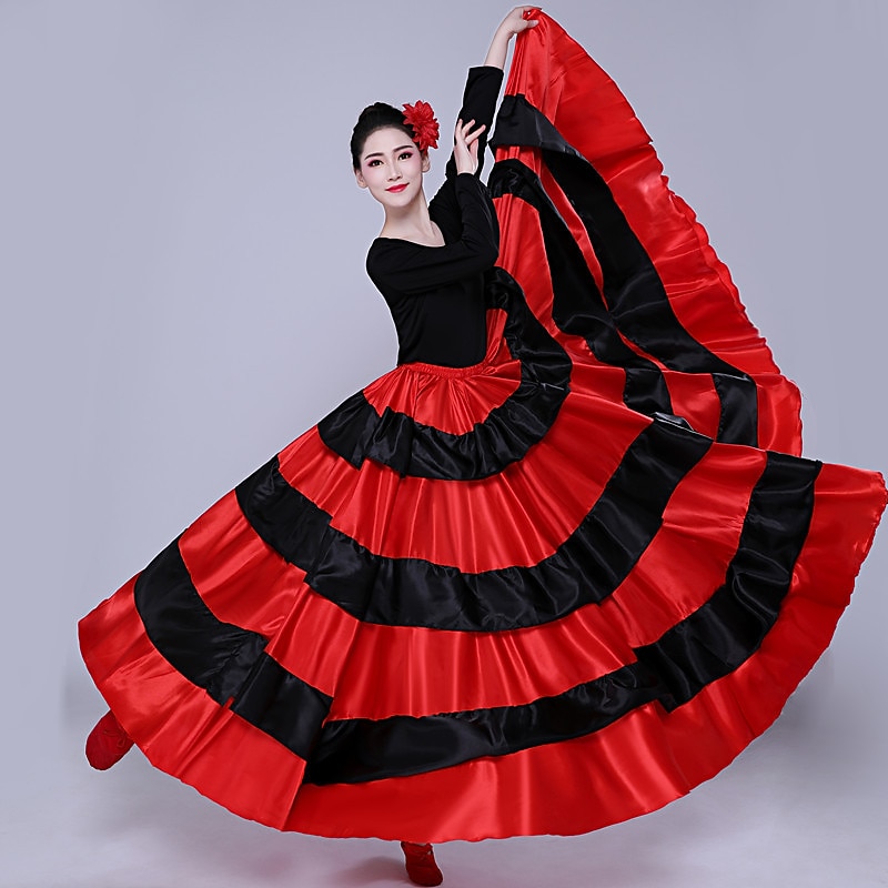 Women's Flamenco Senorita Dancing Tango Dance Costume Stylish Polyester Red Skirt3
