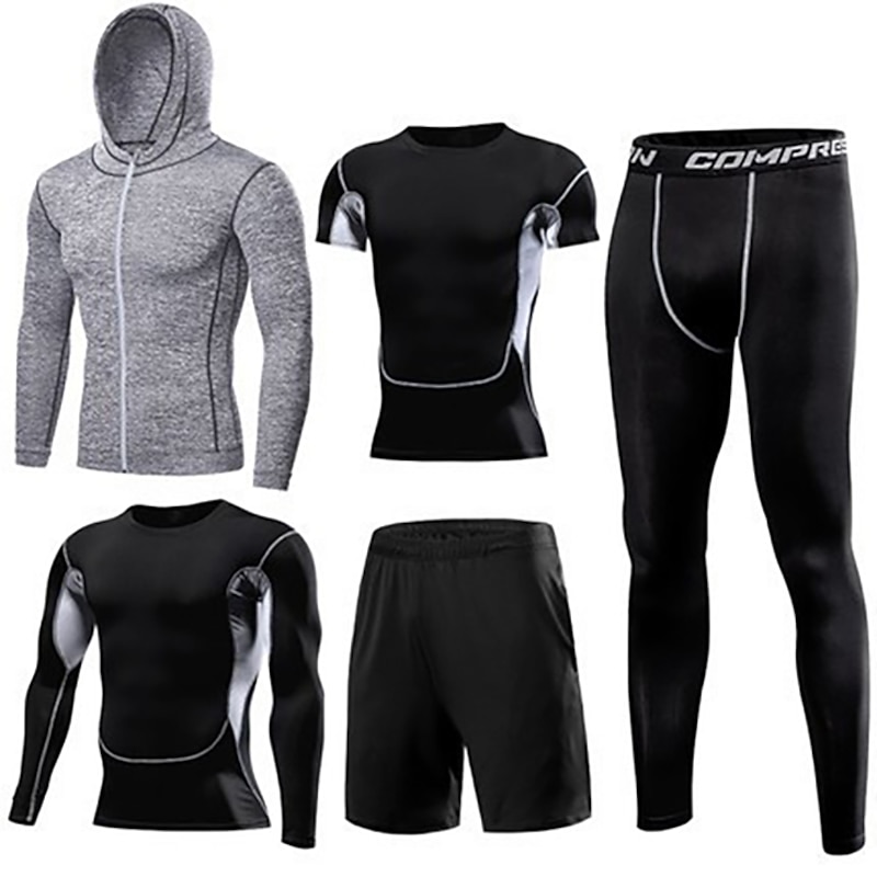 Men's Activewear Set Workout Outfits Athletic Long Sleeve Thermal Warm Breathable Quick Dry Fitness Gym Workout Running Sportswear Activewear Solid Colored Black White Blue4