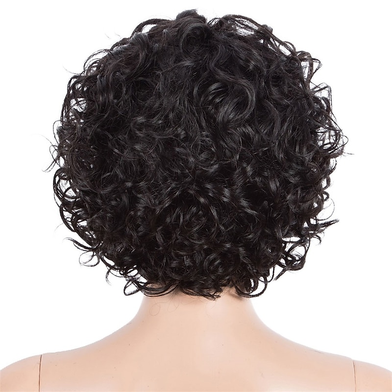 Human Hair Wig Curly With Bangs Black Soft Women Easy dressing Capless Brazilian Hair Women's Natural Black #1B 8 inch Party / Evening Daily Daily Wear4