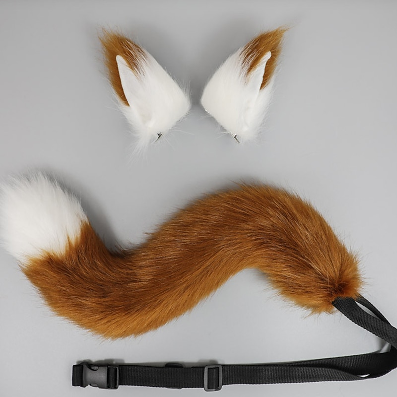 Carnival Bendable Hair Clips Adjustable Dance Party Cosplay Imitation Fur Fox Tail and Clip Ears Kit for Carnival Party Costume Accessories4