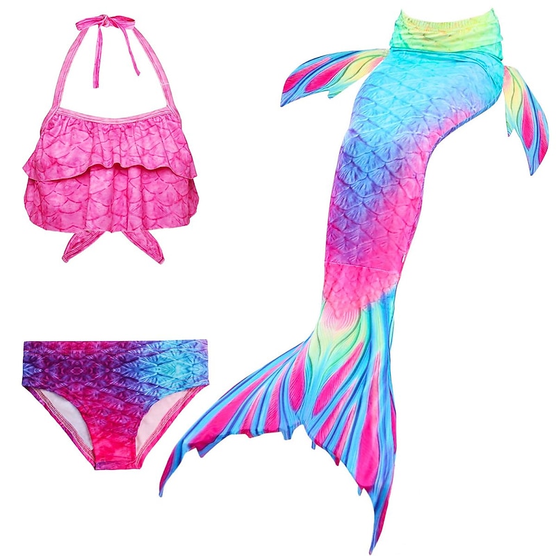 Kids Girls' Three Piece Mermaid Swimwear Bikini Bikini Swimming Children's Day Rainbow Cute Sexy Bathing Suits 3-10 Years Summer Rainbow