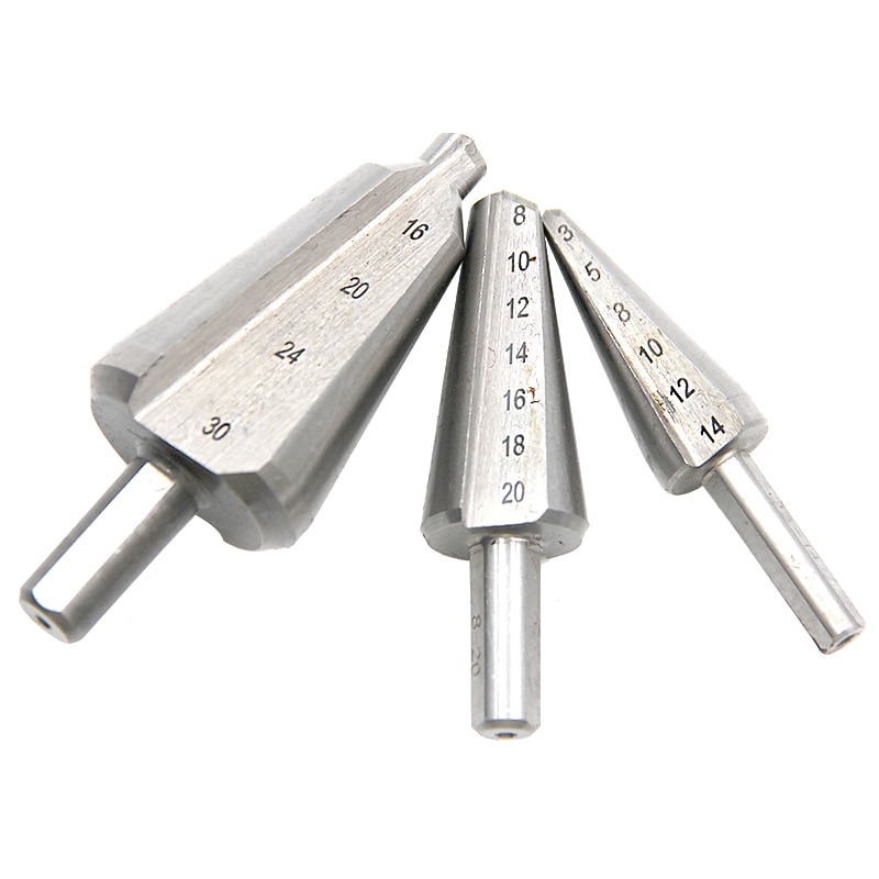 3pcs Step Drill Bits HSS 6542 Umbrella Drill Carbon Steel/Wood/Pv Board Chamfering Cutter Chamfer M2 16-30.5mm 6-20mm 3-14mm2