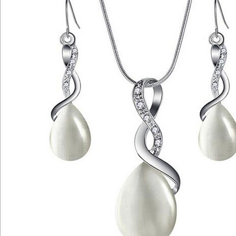 1 set Jewelry Set Drop Earrings For Women's Crystal Party Gift Daily Silver-Plated Alloy Briolette Infinity Pear / Pendant Necklace dress to impress2