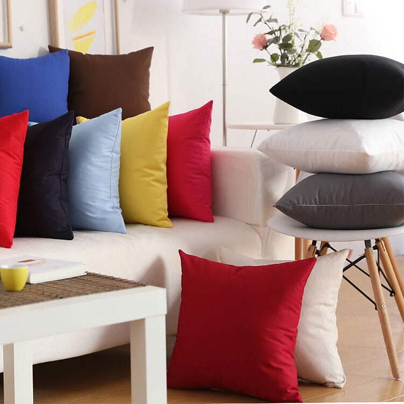 Decorative Toss Pillows Cover 1pc Soft Plush Pillow Cover Solid Colored Candy color Multicolor Simple Square Zipper Traditional Classic Outdoor Cushion for Sofa Couch Bed Chair Pink Blue Purple Yellow4