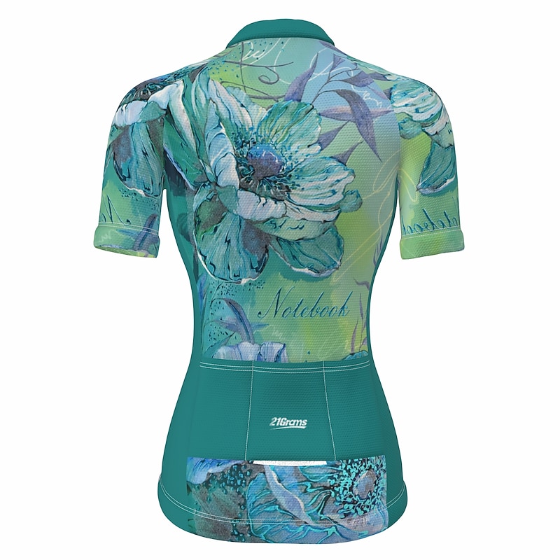 Women's Cycling Jersey Floral Botanical Short Sleeve Bike Top with 3 Rear Pockets Mountain Bike MTB Road Bike Cycling Quick Dry Reflective Strips Back Pocket Moisture Wicking Sports Green Clothing2