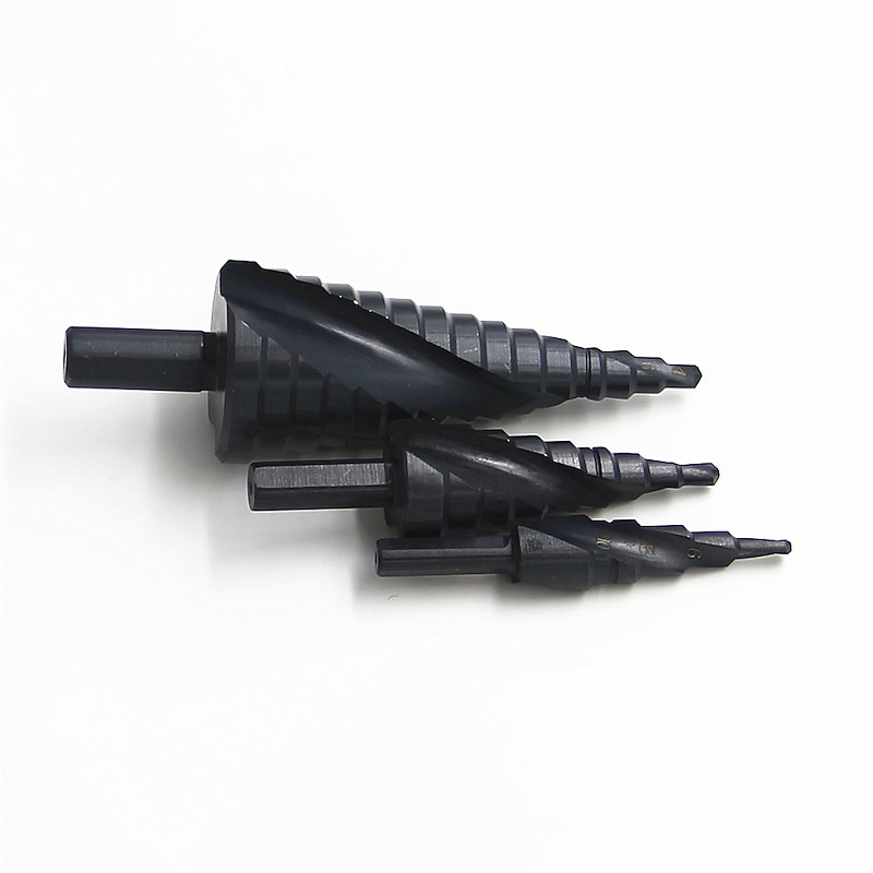 3pc Step Drill Bit Nitrided Triangular Spiral Anti-Wear Wall punching / Steel drilling4