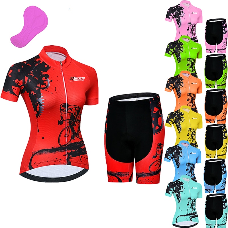 Women's Short Sleeve Cycling Jersey with Shorts 3D Pad Spandex Polyester Black Red Green Pink Solid Color Gear Bike Clothing Suit Breathable Ultraviolet Resistant Quick Dry Back Pocket Sweat wicking
