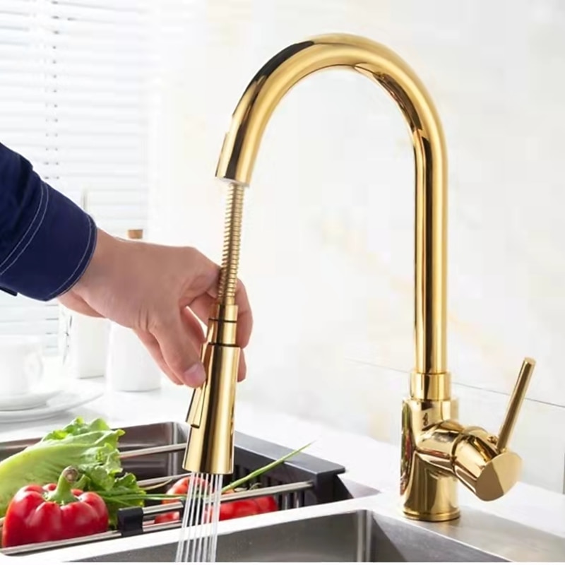 Kitchen faucet - Single Handle One Hole Electroplated Pull-out / Pull-down Centerset Modern Contemporary Kitchen Taps2