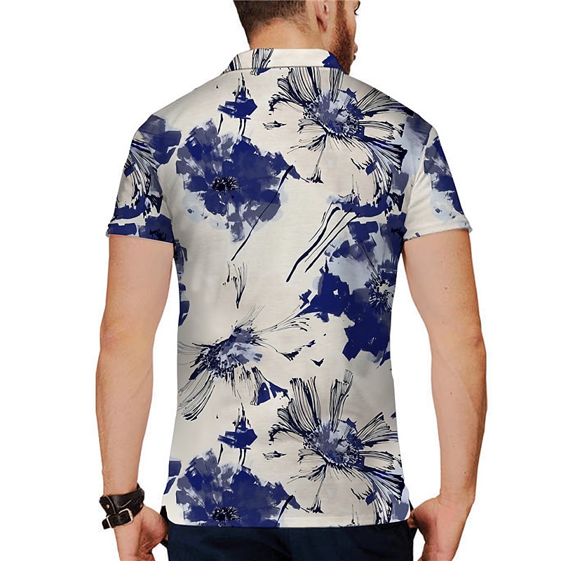 Men's Floral Polo Shirts Golf Shirt Short Sleeve Shirt Turndown Casual Daily 3D Print White Yellow Red Blue Green 3D Print Print Clothing Apparel Fashion Designer Casual Breathable2