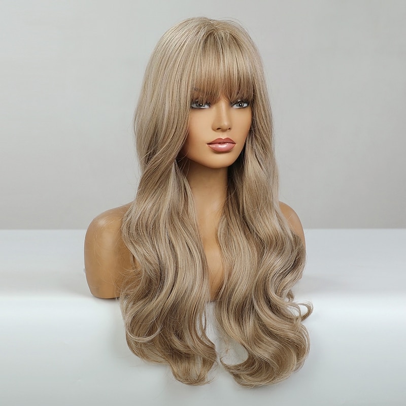 Blonde Wigs with Bangs Blonde Wavy Wigs for Women Hair Soft Natural Light Blond Wig with Bangs Heat Resistant Fiber Synthetic Hair Wig Christmas Party Wigs barbiecore Wigs4