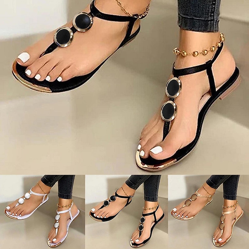 Women's Black Rhinestone Embellished Flat Sandals – Stylish Summer Footwear for Casual and Beach Wear4