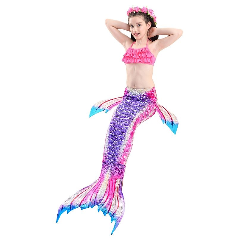 Kids Girls' Three Piece Mermaid Swimwear Bikini Bikini Children's Day Color Block Active Sexy Bathing Suits 3-10 Years Summer Pink3