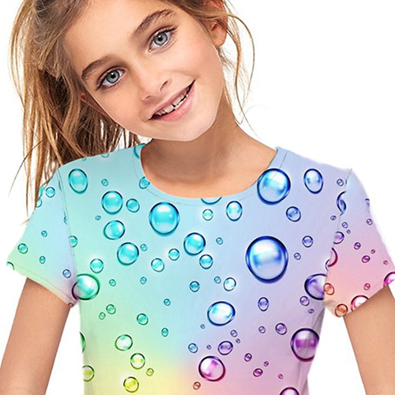 Girls' 3D Optical Illusion T shirt Short Sleeve 3D Print Summer Spring Active Fashion Cute Polyester Kids 3-12 Years Outdoor Daily Indoor Regular Fit3