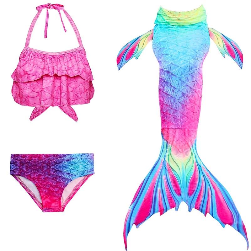 Kids Girls' Three Piece Mermaid Swimwear Bikini Bikini Swimming Children's Day Rainbow Cute Sexy Bathing Suits 3-10 Years Summer Rainbow4