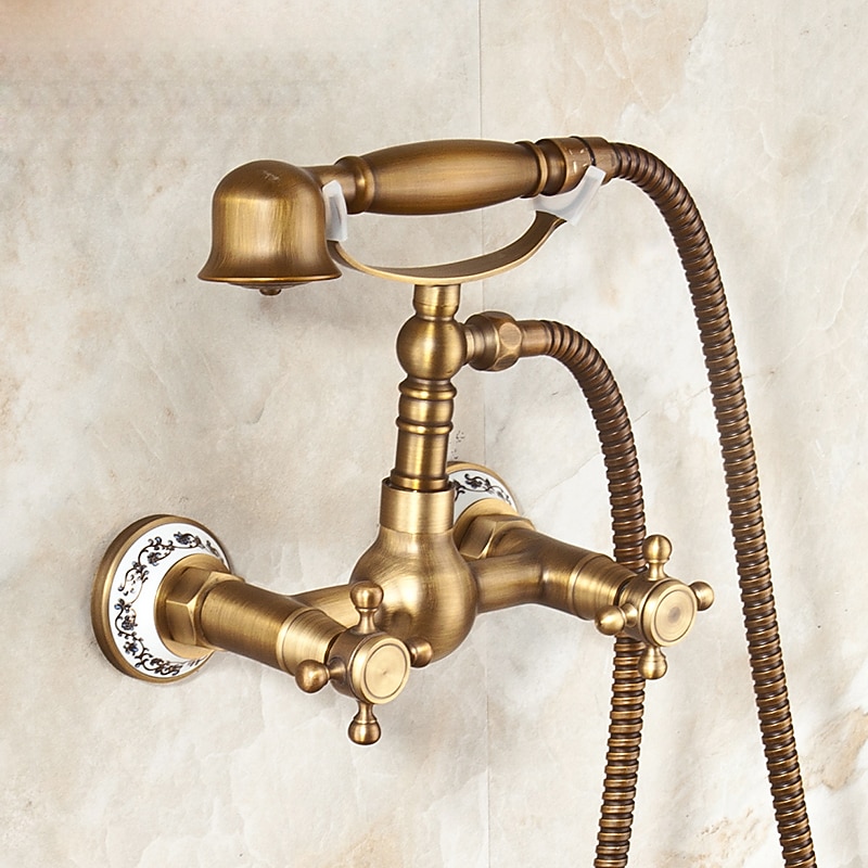 Shower Faucet / Body Jet Massage Set - Handshower Included pullout Rainfall Shower Antique / Vintage Style Antique Brass Mount Inside Brass Valve Bath Shower Mixer Taps4