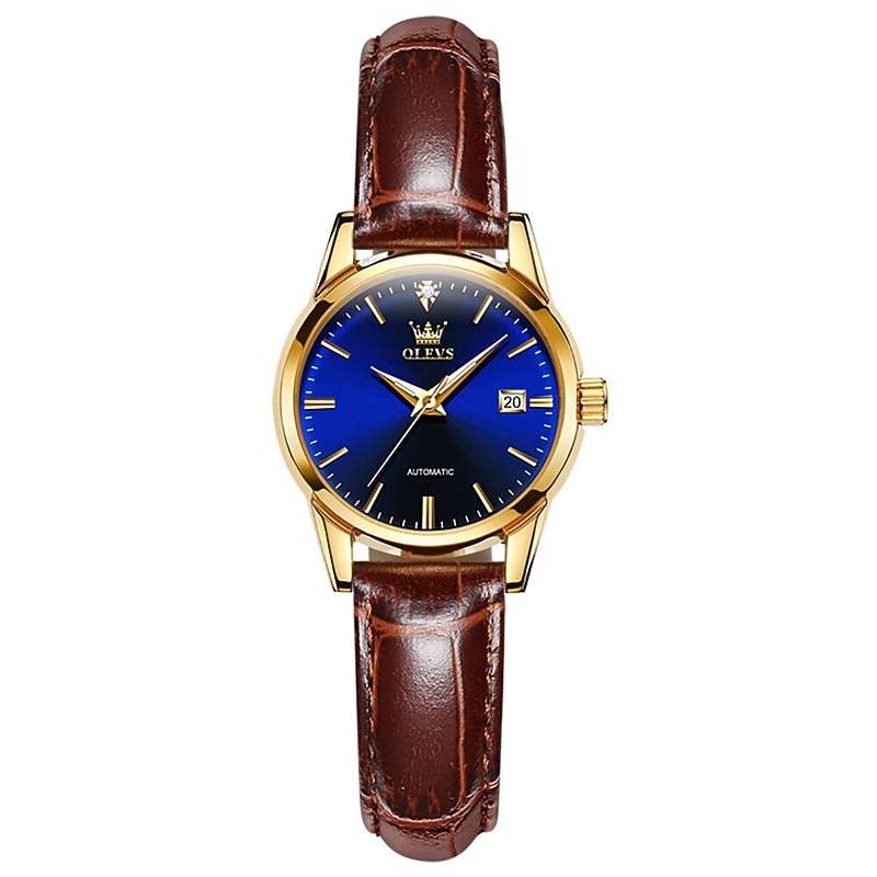 OLEVS Women Mechanical Watch Calendar Waterproof Noctilucent Genuine Leather Watch4