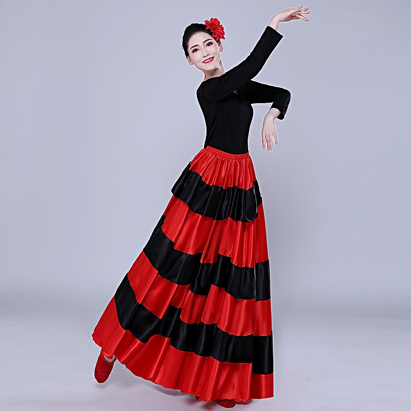Women's Flamenco Senorita Dancing Tango Dance Costume Stylish Polyester Red Skirt4