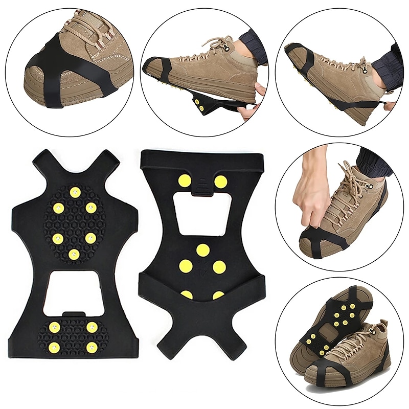 Ice & Snow Grips Cleat Over Shoe/Boot Traction Cleat Rubber Spikes Anti Slip 10 Steel Studs Crampons Slip-on Stretch Footwear