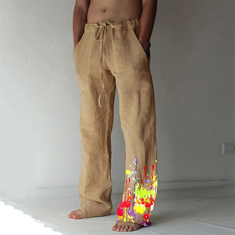 Men's Trousers Summer Pants Beach Pants Print Elastic Drawstring Design Front Pocket Graphic Prints Graffiti Comfort Soft Casual Daily For Vacation Fashion Streetwear White Khaki2