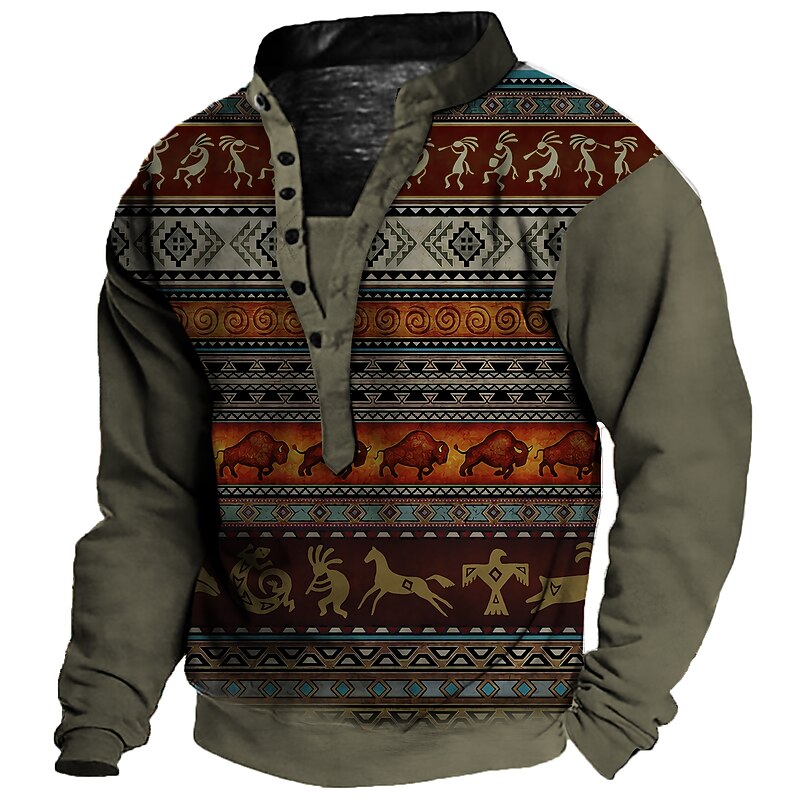 Men's Animal Patterned Graphic Prints Sweatshirt Pullover Long Sleeve Sweatshirt V Neck Henley Collar Designer Basic Casual 3D Print Sports & Outdoor Casual Daily Print Spring &  Fall4