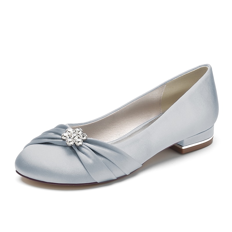 Women's Light Blue Satin Wedding Flats with Rhinestone Brooch – Elegant Low Heel Bridal Shoes for Bride, Bridesmaids, and Formal Occasions3