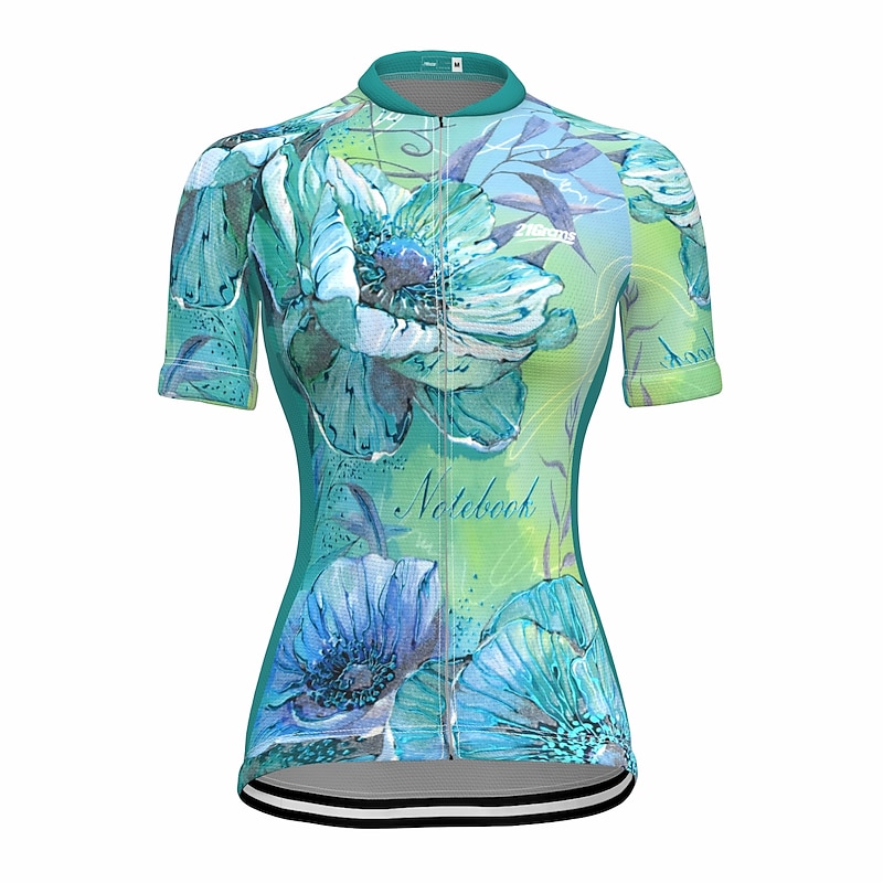 Women's Cycling Jersey Floral Botanical Short Sleeve Bike Top with 3 Rear Pockets Mountain Bike MTB Road Bike Cycling Quick Dry Reflective Strips Back Pocket Moisture Wicking Sports Green Clothing