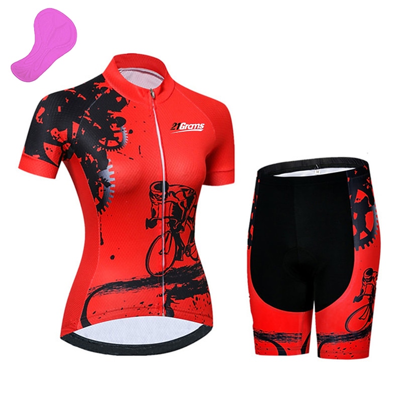 Women's Short Sleeve Cycling Jersey with Shorts 3D Pad Spandex Polyester Black Red Green Pink Solid Color Gear Bike Clothing Suit Breathable Ultraviolet Resistant Quick Dry Back Pocket Sweat wicking2