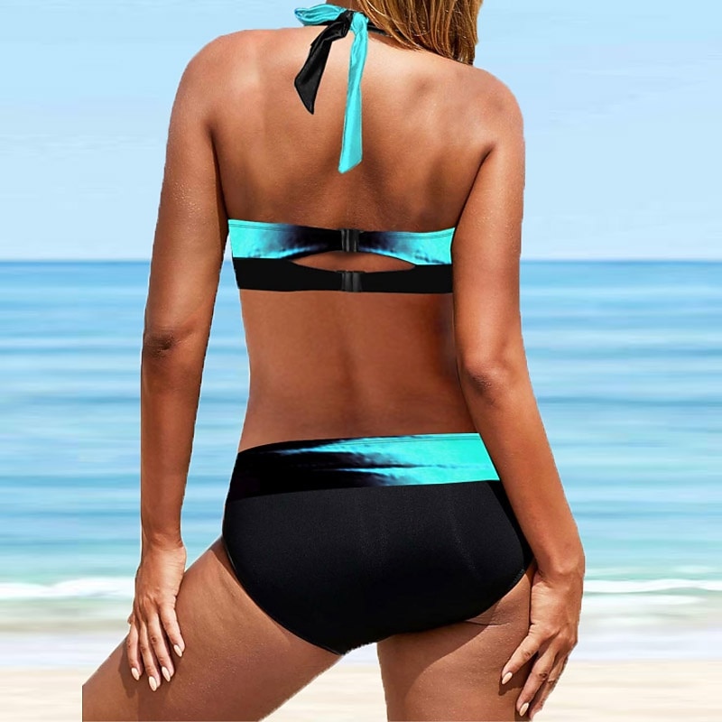 Women's Plus Size Swimwear Bikini 2 Piece Swimsuit Slim for Big Busts Vacation Fashion Plain Multi Color Strap Sleeveless Bathing Suits2