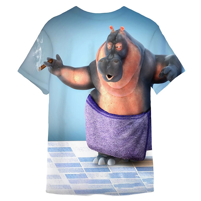 Men's Graphic Animal Cartoon T Shirt Short Sleeve T shirt 3D Print Crew Neck Shirt Sports Designer Classic Daily Sports Weekend Blue Gray Summer Clothing Apparel S M L XL XXL 3XL 4XL3