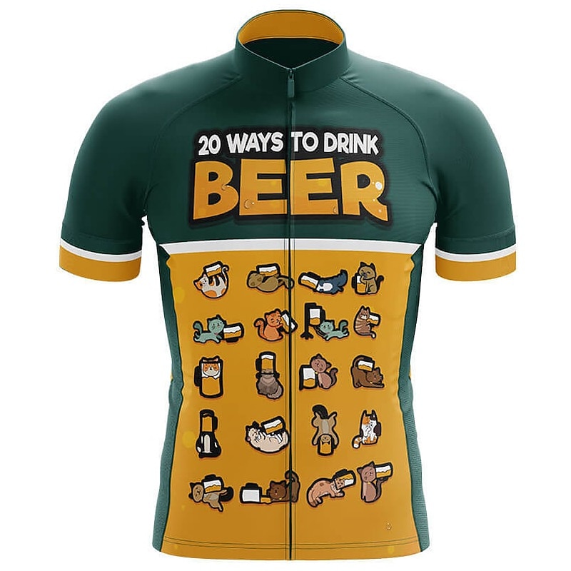 Men's Cycling Jersey Beer Short Sleeve Bike Top with 3 Rear Pockets Mountain Bike MTB Road Bike Cycling Quick Dry Reflective Strips Back Pocket Moisture Wicking Sports Black Yellow Navy Blue Clothing2