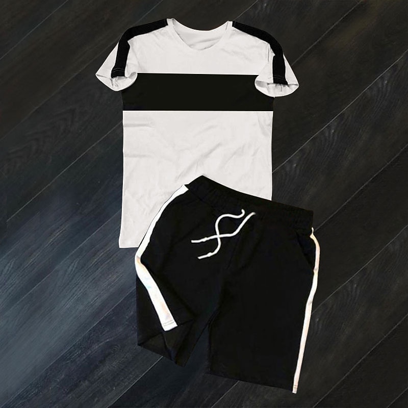Men's T-shirt Suits Tracksuit Tennis Shirt Shorts and T Shirt Set Short Sleeve Crew Neck Spring & Summer Color Block Sports Fashion Designer 2 Piece Outdoor Street Casual Black White Yellow Top Tee2