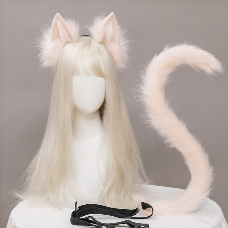 Cat Ear With Tail Suit Animal Anime Faux Fur Kitten Ears Headband Kawaii Cat Faux Fur Plush Headdress Hair Hoop Lolita Carnival Cosplay Costume Party Headpiece4