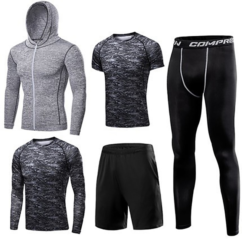 Men's Activewear Set Workout Outfits Athletic Long Sleeve Thermal Warm Breathable Quick Dry Fitness Gym Workout Running Sportswear Activewear Solid Colored Black White Blue3