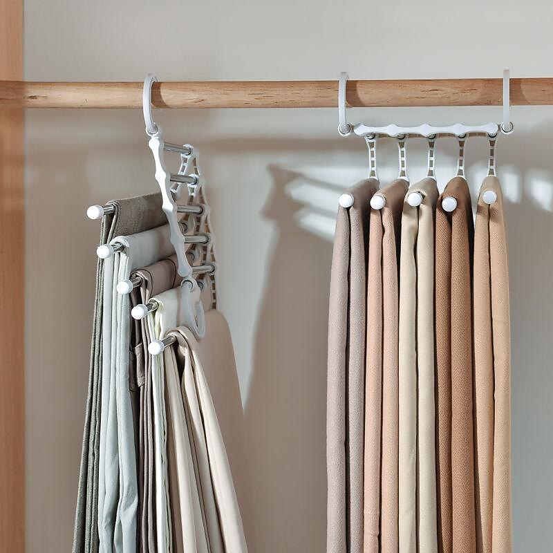 Foldable Hangers for Clothes Hanging Multi-Layer Multi Purpose Pant Hangers for Wardrobe Magic Foldable Hanger Space Saving 5 in 1 Rack Stainless Steel Cloth Hanger for Trousers, Jeans