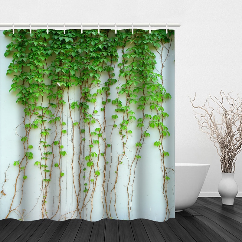 Shower Curtain with Hooks 180cm*180cm(70"*70") Polyester Washable Waterproof Floral Plant Leaves Pattern2