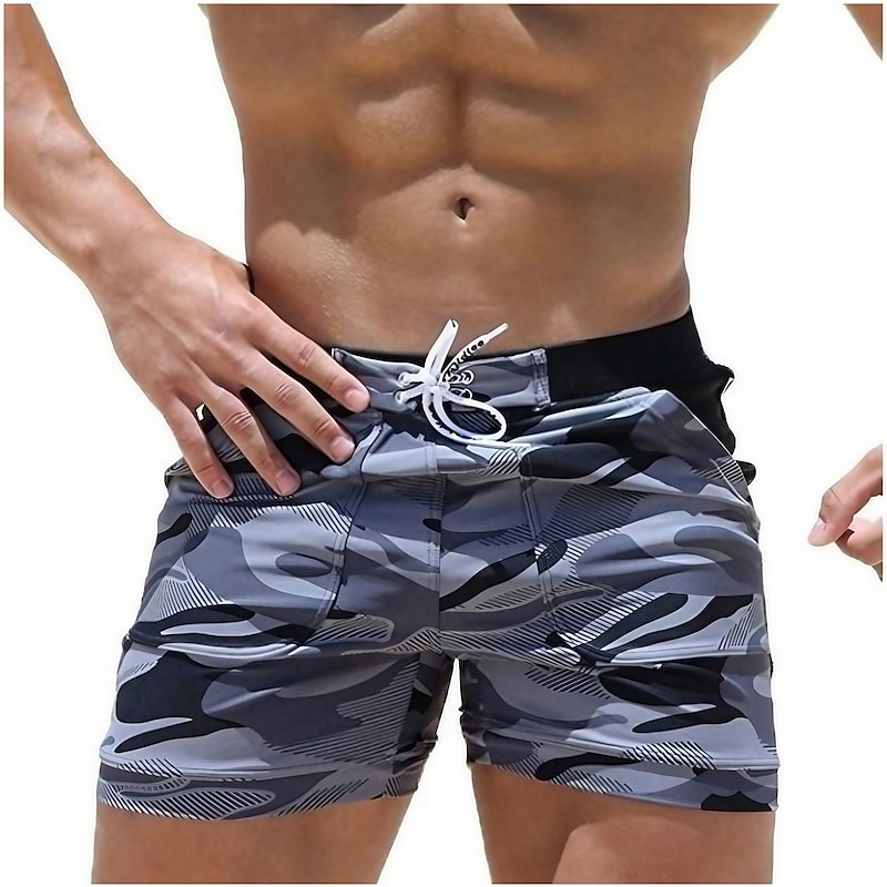 Men's Board Shorts Swim Shorts Swim Trunks Summer Shorts Beach Shorts Patchwork Elastic Waist Camouflage Quick Dry Short Daily Gym Bathing Chic & Modern Casual / Sporty Blue Light Grey Micro-elastic
