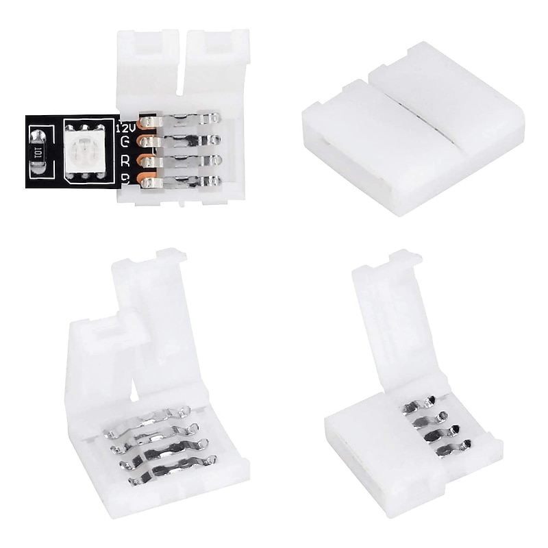 10pcs of 4-pin RGB LED Light Strip Connector PBC 10mm Wide Gap LED Light Clip Solderless Adapter Connector Suitable for SMD 5050 Multi-color LED Light Strip2