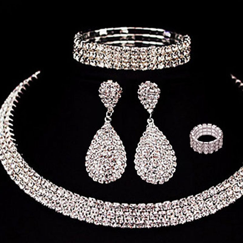 Bridal Jewelry Sets Four-piece Suit Chrome Rings 1 Necklace 1 Bracelet Earrings Women's Stylish Elegant Fashion Cute Cool Retro Precious irregular Jewelry Set For Party Wedding Gift / Engagement3