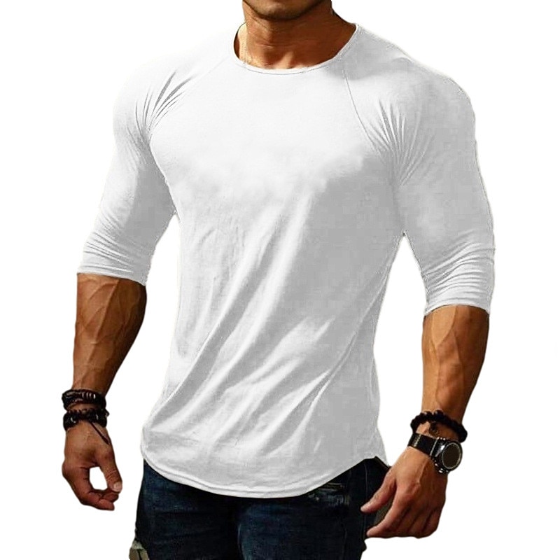 Men's T Shirt Tee Long Sleeve Shirt Long Sleeve Crew Neck Spring &  Fall Plain Muscle Big and Tall Casual Sports Gym Black White Army Green Top Tee for Men2