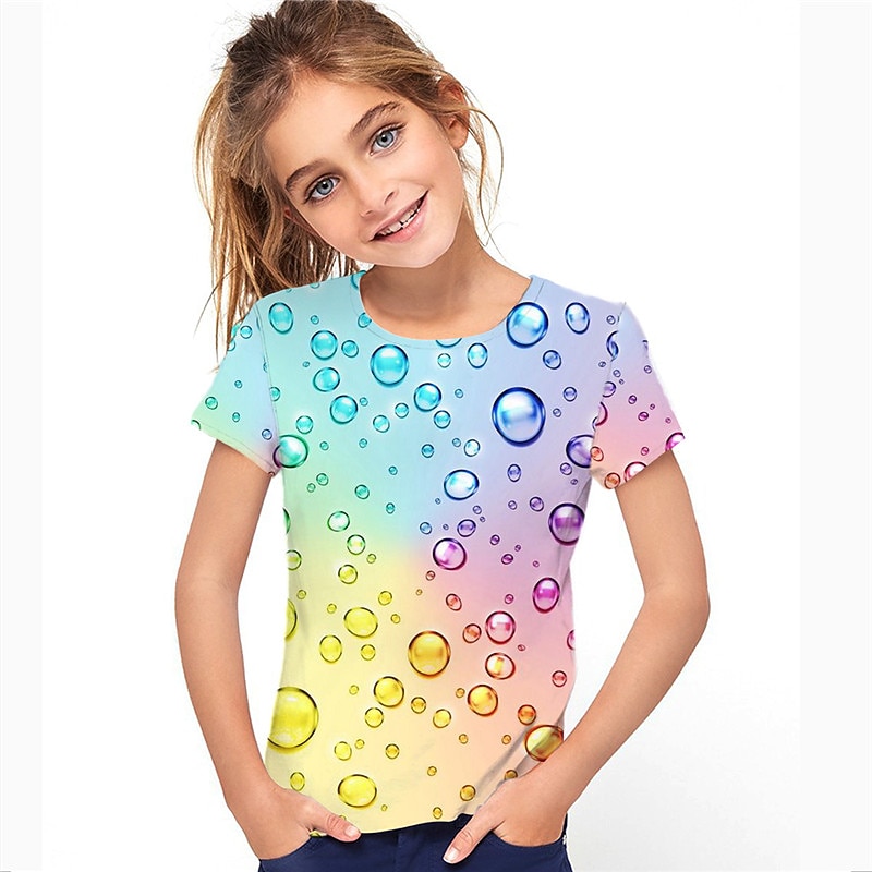 Girls' 3D Optical Illusion T shirt Short Sleeve 3D Print Summer Spring Active Fashion Cute Polyester Kids 3-12 Years Outdoor Daily Indoor Regular Fit