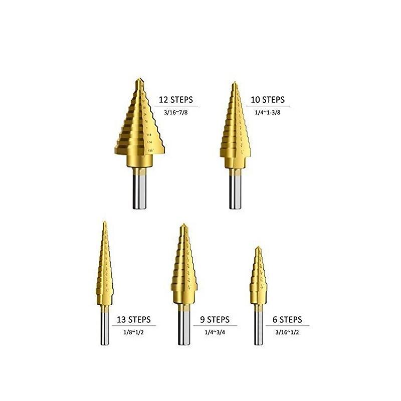 HSS Step Drill Bits1/4 To 3/4 Woodworking Power Tools Price 3pcs/Set Metal Drilling TitaniumTriangular Handle3