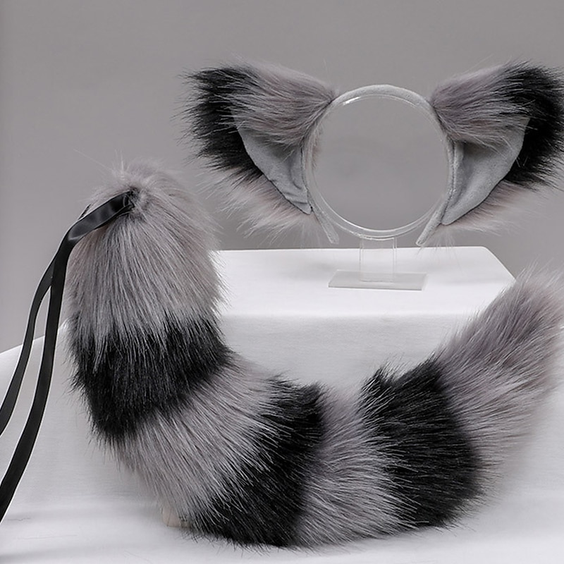 Plush Animal Ears Headdress  Carnival Cosplay Tail Accessories Hand-made Fox Ears Headband Fox Tail Suit4