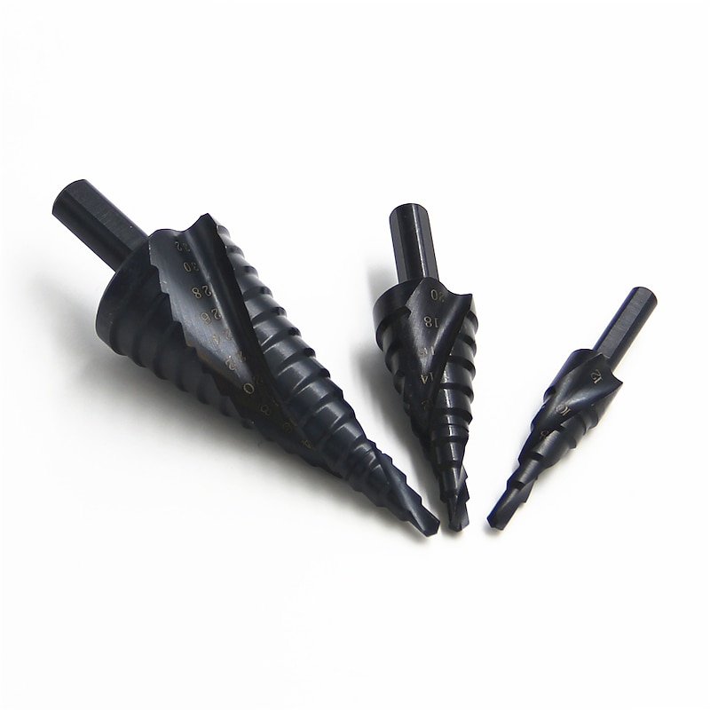 3pc Step Drill Bit Nitrided Triangular Spiral Anti-Wear Wall punching / Steel drilling2