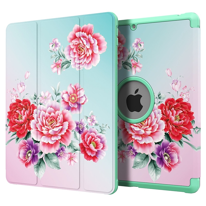 Tablet Case Cover For Apple ipad 9th 8th 7th Generation 10.2 inch Pencil Holder Trifold Stand Dustproof Graphic Flower Marble PU Leather3