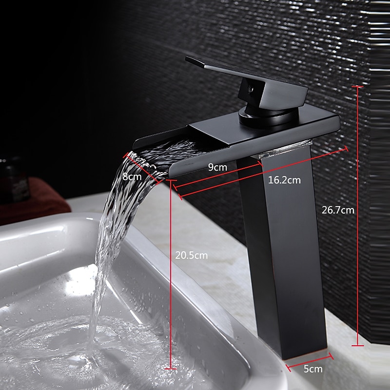 Single Handle Bathroom Faucet, Oil-rubbed Bronze One Hole LED/Waterfall/Centerset Bath Taps, Brass Bathroom Sink Faucet Contain with Cold and Hot Water2