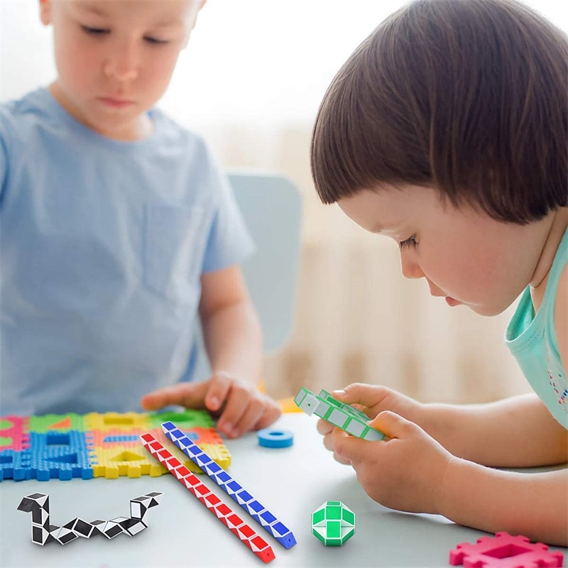 24 Pack 24 Blocks Magic Speed Cube, Mini Snake Twisty Puzzle Toys for Teenager's Intelligence Development Party Bag Fillers Party Favour(Random Colors)4