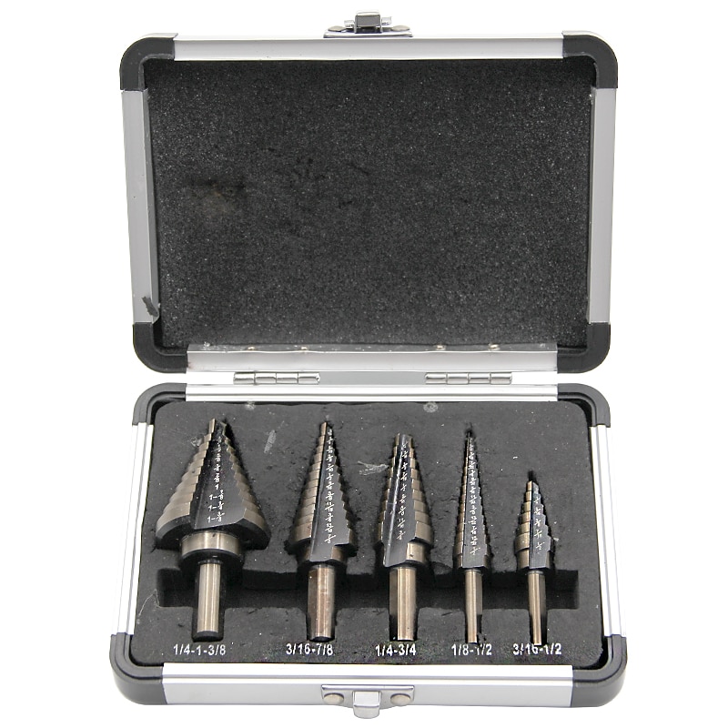 5pcs HSS Inch Roasted Yellow Ladder Drill Step Drill Bit Hole Cutter Drilling Tool Kit Set2