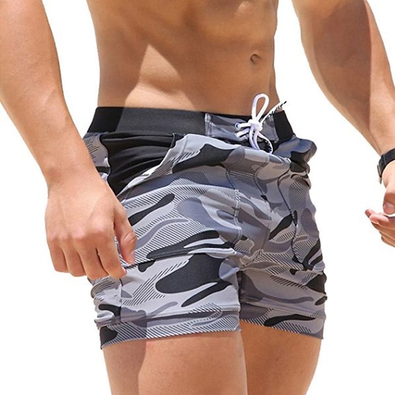 Men's Board Shorts Swim Shorts Swim Trunks Summer Shorts Beach Shorts Patchwork Elastic Waist Camouflage Quick Dry Short Daily Gym Bathing Chic & Modern Casual / Sporty Blue Light Grey Micro-elastic3